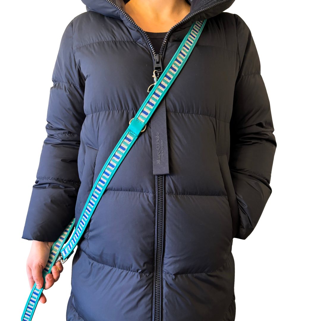 Set hals-en leiband - Leer - GLOW - Blauw