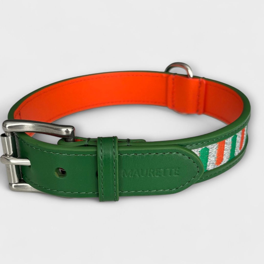 Set hals-en leiband - Leer - GLOW - Groen